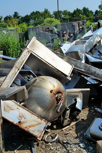 scrap metal construction waste at a scrap yard